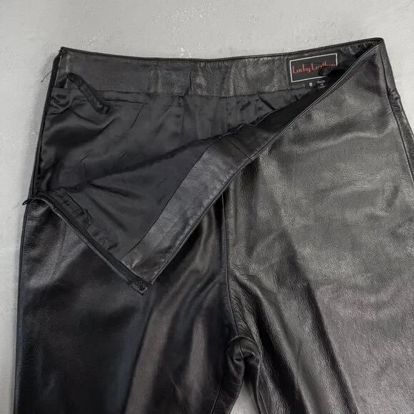 Vintage Lucky Leather Black Leather Straight Leg Pants Women's 8 - Picture 3 of 6